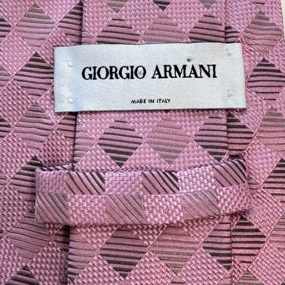 Giorgio Armani Tie Men Pink Silk Geometric Square Print Designer Italy 3.75 X 58 - Picture 5 of 10